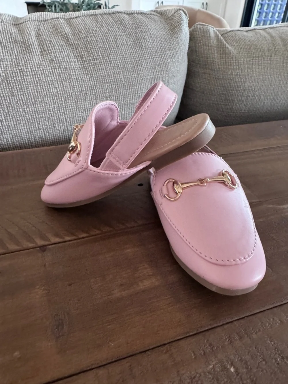 Nicole Miller Pink Kids Back-Strap Moccasins with Gold Bit